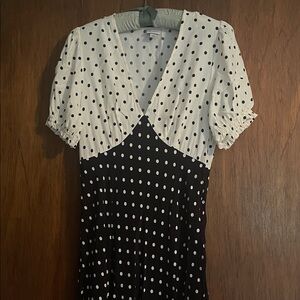 a new day Black and White Polka Dot V-Neck Midi Dress